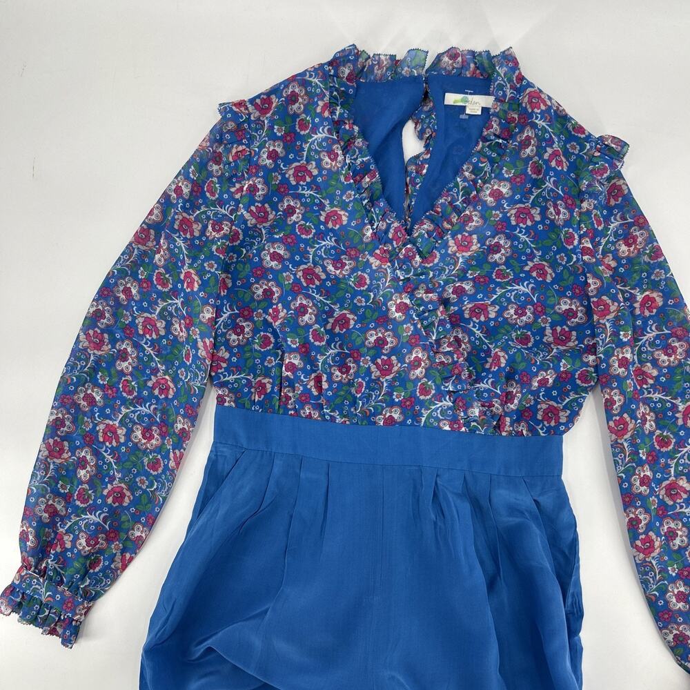 Boden Royal Blue Floral Long-Sleeve Jumpsuit